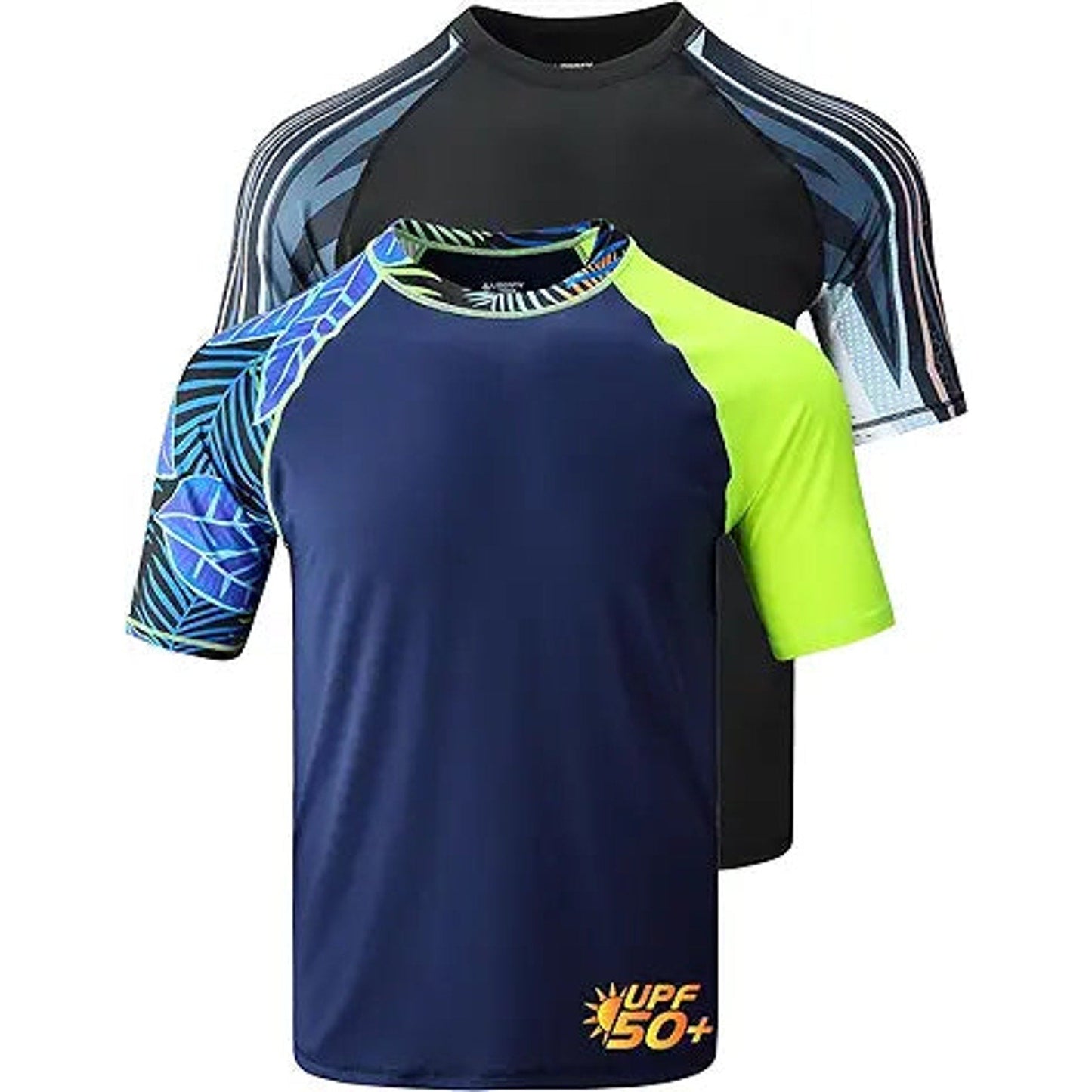 Liberty Imports 2 Pack Men's UV Short Sleeve Swim Shirts Loose Fit Rash Guards (Set D, 3X-