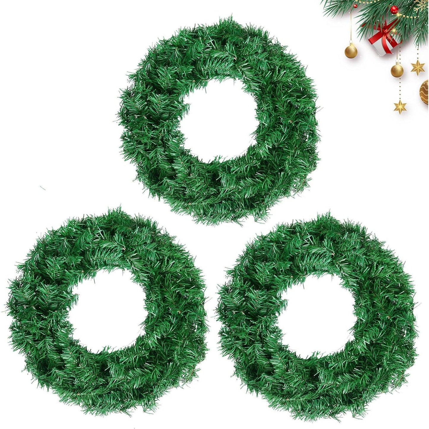Christmas Wreaths for Front Door Outside, Wreaths for Christmas Decorations,20" Canadian Artificial Pine Christmas Wreath for Christmas Day Party,Unlit Wreaths for All Seasons (3, Green 20")