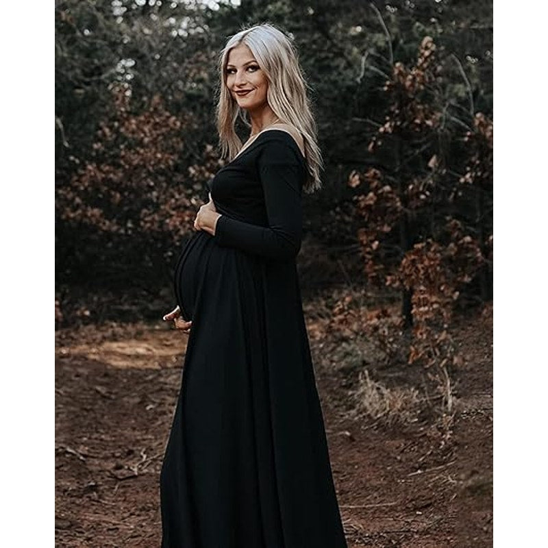 Saslax Pregnancy Dresses for Photography, Maternity Off Shoulders Long Sleeve