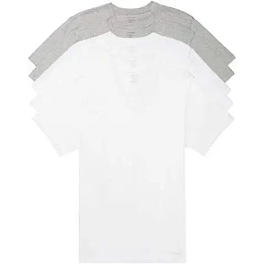 Calvin Klein mens 100% Cotton T-Shirt Packs 5 BLACK - SHORT SLEEVE SLIM FIT VNECK L