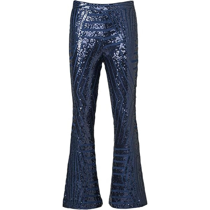 EVALESS Women Shiny Sequin Bell Bottom High Waisted Wide Leg