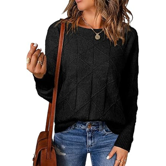 EVALESS Casual Crewneck Black Sweaters for Women Fall Spring 2025 Lightweight Long Batwing