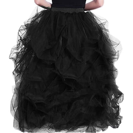 WDPL Women's Long Tulle Split Side Evening Party Skirts Small Black