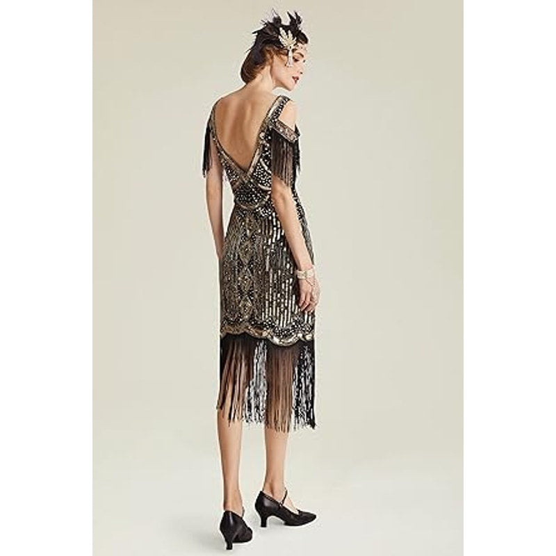 BABEYOND Womens 1920s Flapper Dress Vintage Long Fringe Dress Roaring 20s Sequins Beaded D