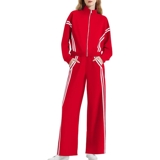 Casly Lamiit Women's Athletic Clothing Sets 2 Piece Outfits Dressy 2-Stripes Mock Neck Swe