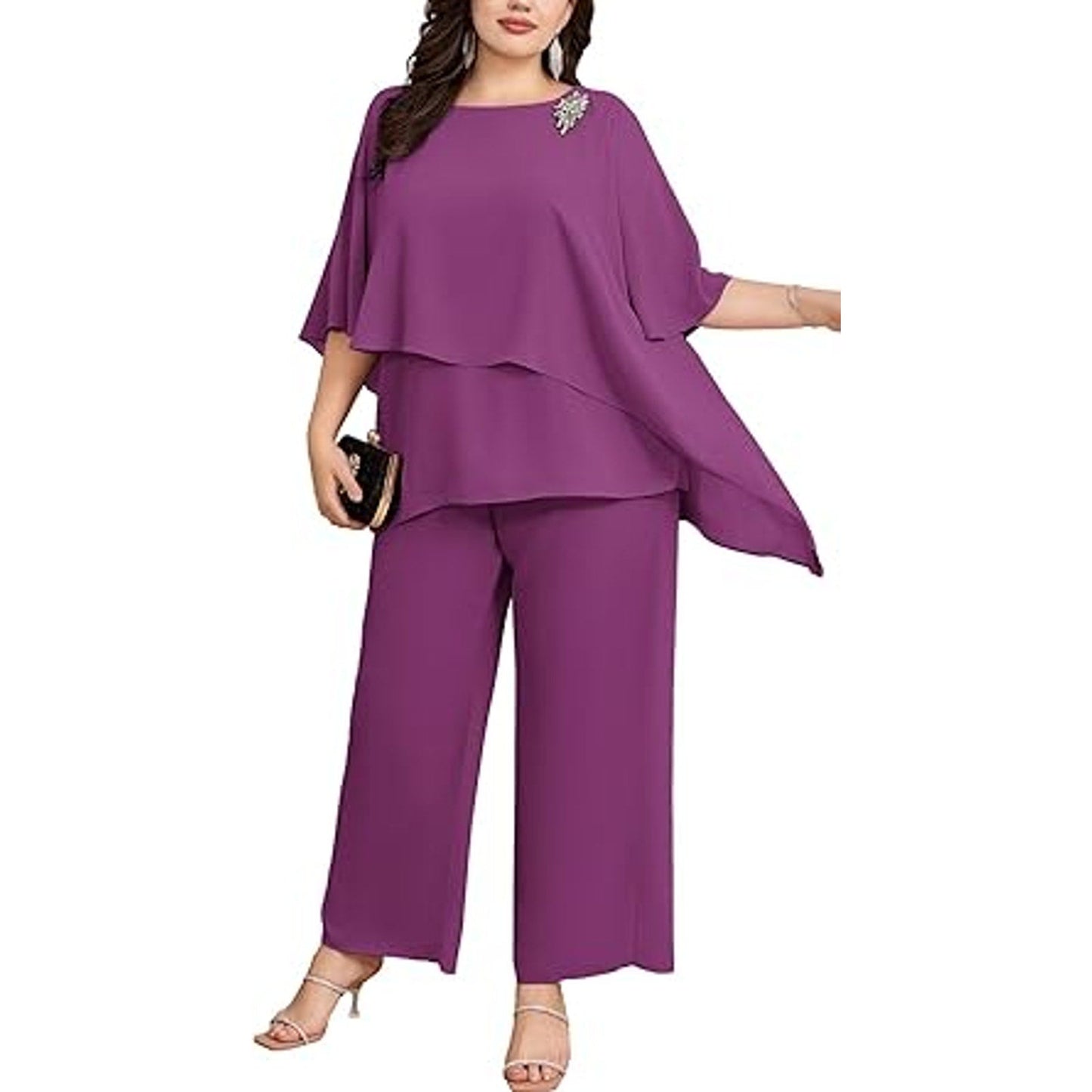 Hanna Nikole Mother of The Bride Dresses for Wedding Plus Size Pant Suit 3/4 Sleeve Formal