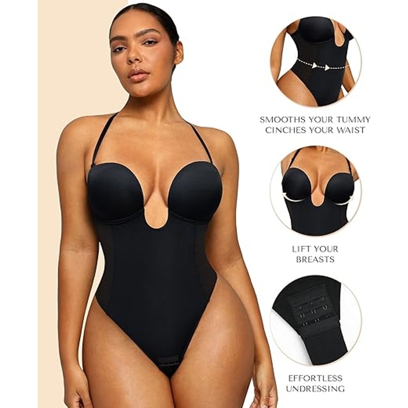 SHAPELLX Strapless Shapewear Bodysuit Plus Body Shaper Tummy Control for Women Thong Tummy