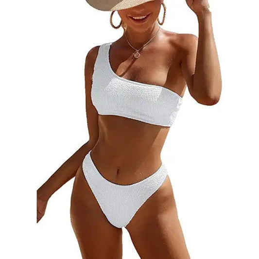 YIMISAN Womens Bikini Sets One Shoulder Top with Low Waisted Tankini Two Piece Bathing Sui