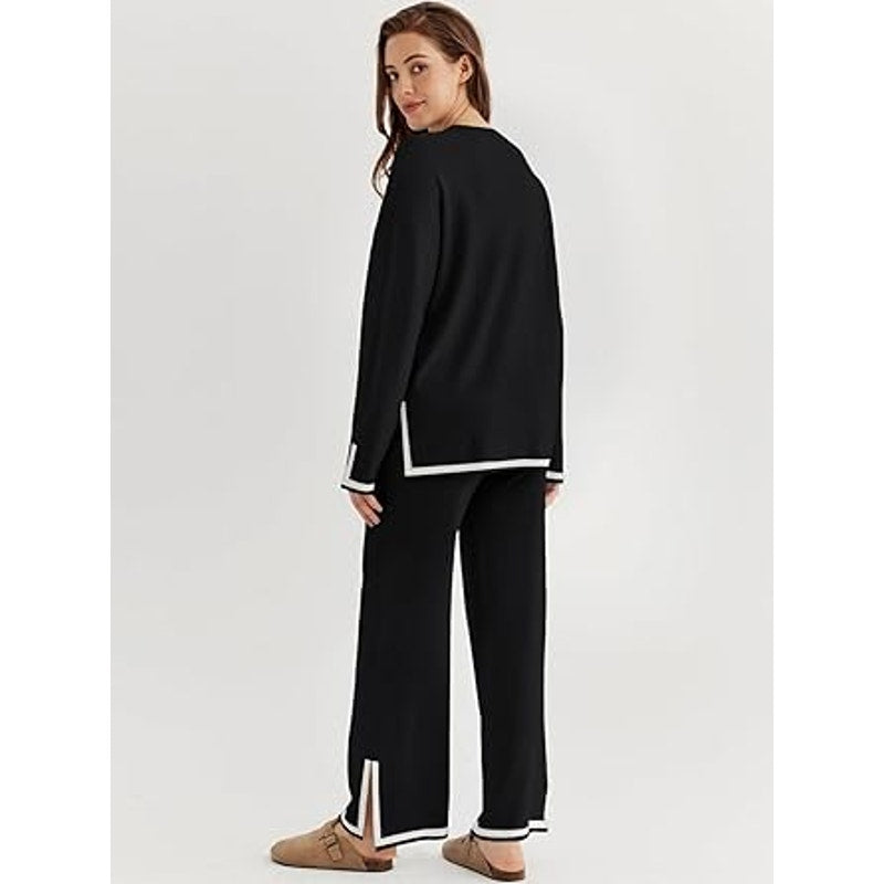 LILLUSORY Women Fall 2 Piece Lounge Set Outfits Sweatsuits Long Sleeve Sweater Tops Wide L