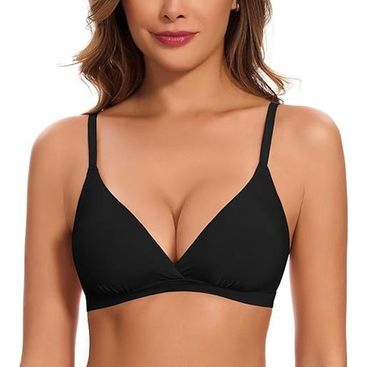 WOWENY Front Closure Bras for Women No Underwire Low Cut Deep V Padded Bralette Seamless C