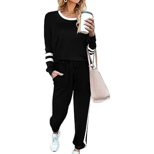 Aloodor Workout Sets for Women 2 Piece Outfits Casual Loose Fitting Tops Black 2XL