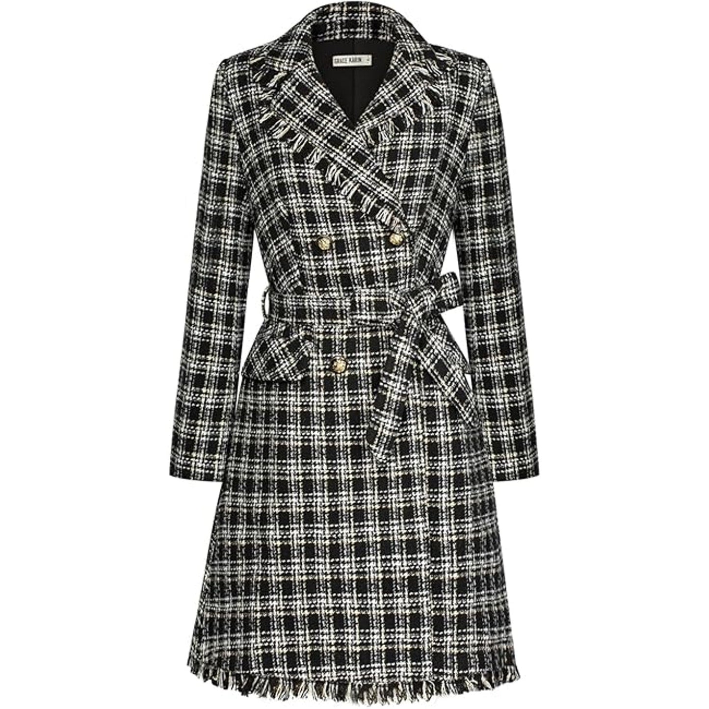 GRACE KARIN Black Trench Coat Women Notch Lapel Double Breasted Blend Mid Long Pea Trench