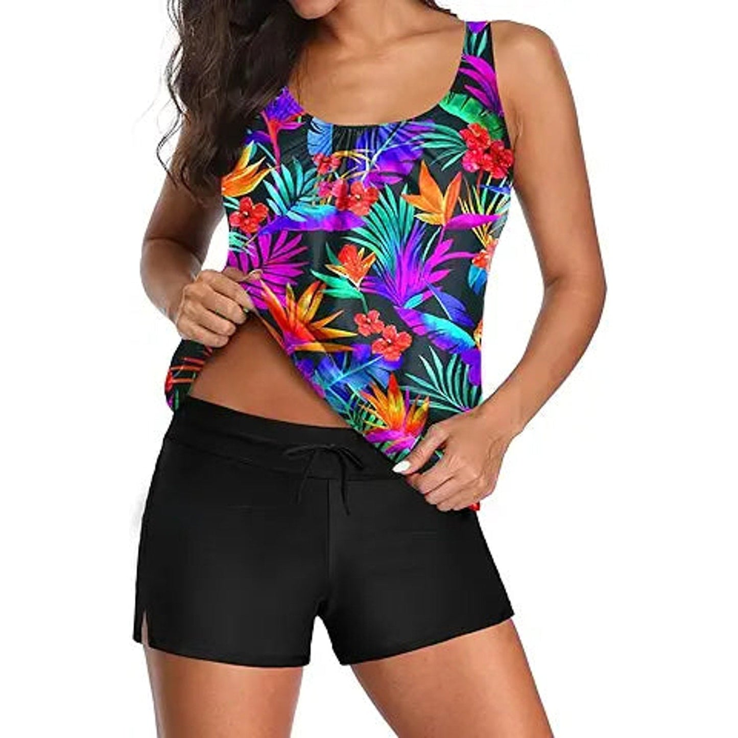 Aqua Eve Two Piece Women's Tankini Swimsuits Blouson Swim Tank Top with Shorts Modest Bath