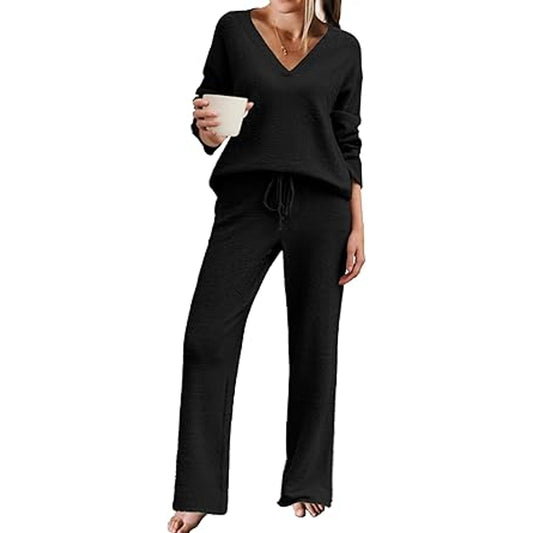 Ekouaer Pajamas for Women 2 Piece Lounge Set Fuzzy Fleece Long Sleeve Pullover Sweater Top