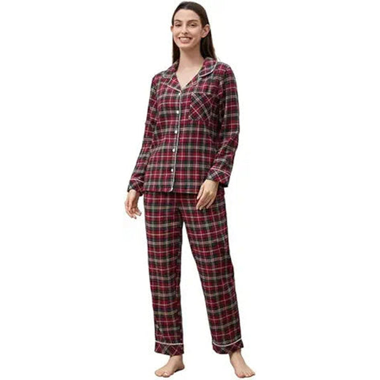 HEARTNICE Cotton Pajama Set for Women Soft Plaid Long Sleeve Flannel Pajamas Set Button Do