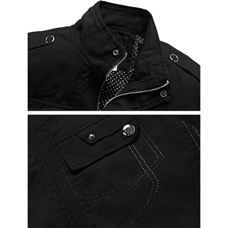 wantdo Men's Cotton Stand Collar Lightweight Front Zip Jacket Black,XXX-Large