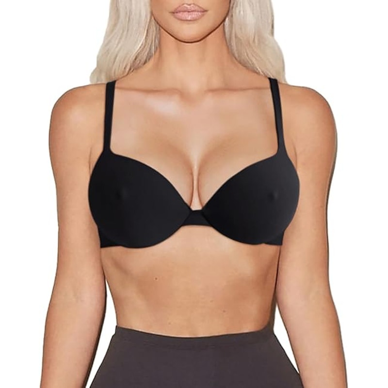 REORIA Women's Plunge Padded Nipple Push Up Bras Comfortable Smoothing Lightweight Support