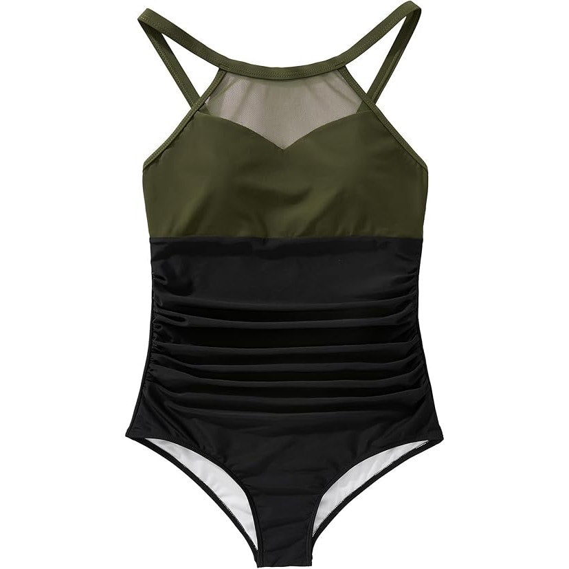 SUUKSESS Women Slimming Tummy Control One Piece Swimsuits Sexy Mesh High Neck