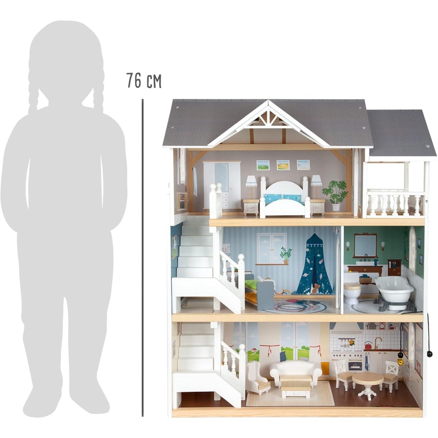 Small Foot Wooden Toys Urban Villa Doll House Playset Collection Designed for Children Ages 3+ Years, Gray