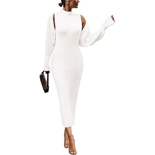 PRETTYGARDEN Womens Fall 2 Piece Outfits Bodycon Maxi Tank Pullover Sweater Dress And Long
