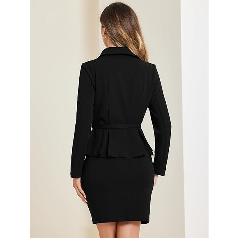 Allegra K Two Pieces Suits for Women's Business Peplum Blazer Jacket Mini Pencil Skirt Set