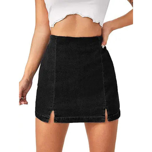 Floerns Women's Casual Split Hem High Waist Denim Skorts Skirt Shorts Black L