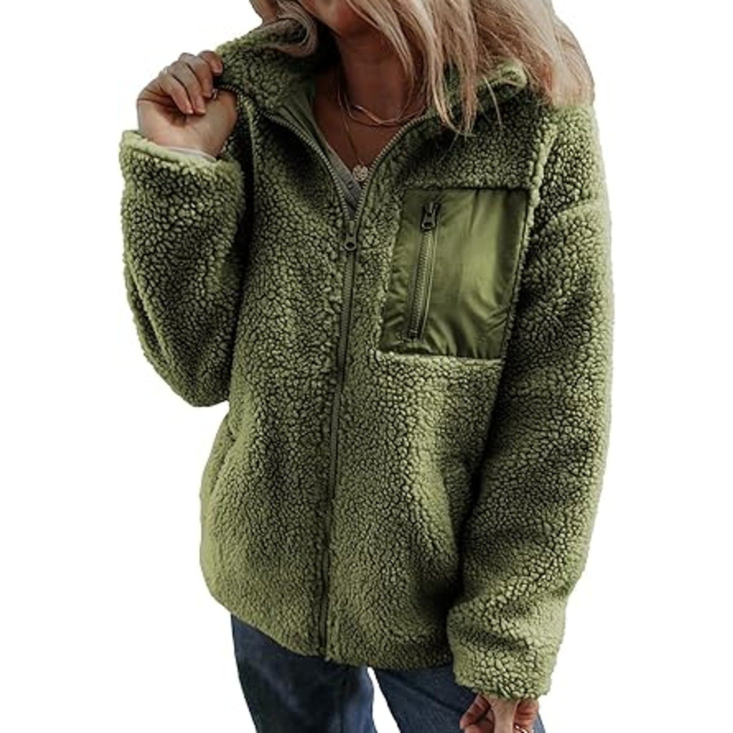 Dokotoo Womens Fleece Shacket Jackets Cute Warm Fall Winter Coats for Women Loose Fit Stan