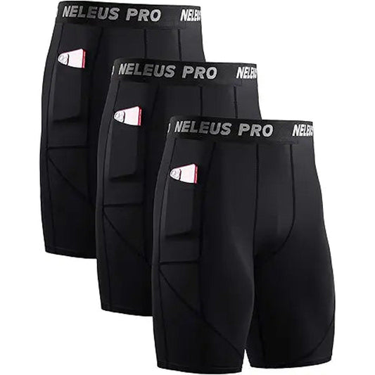 Men's Compression Shorts with Pockets Workout Running Tights,3 Pack,6082,Black