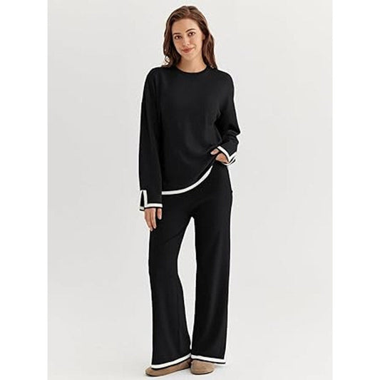 LILLUSORY Women Fall 2 Piece Lounge Set Outfits Sweatsuits Long Sleeve Sweater Tops Wide L