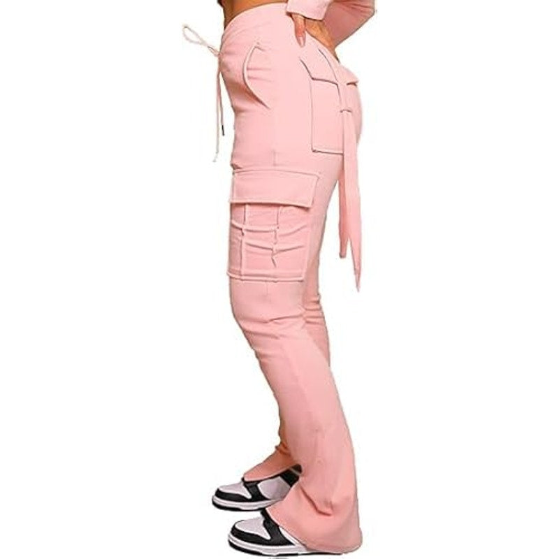 Molisry Womens Cargo Sweatpants High Waisted Split Hem Bell Bottom Straight Leg Flare Stac