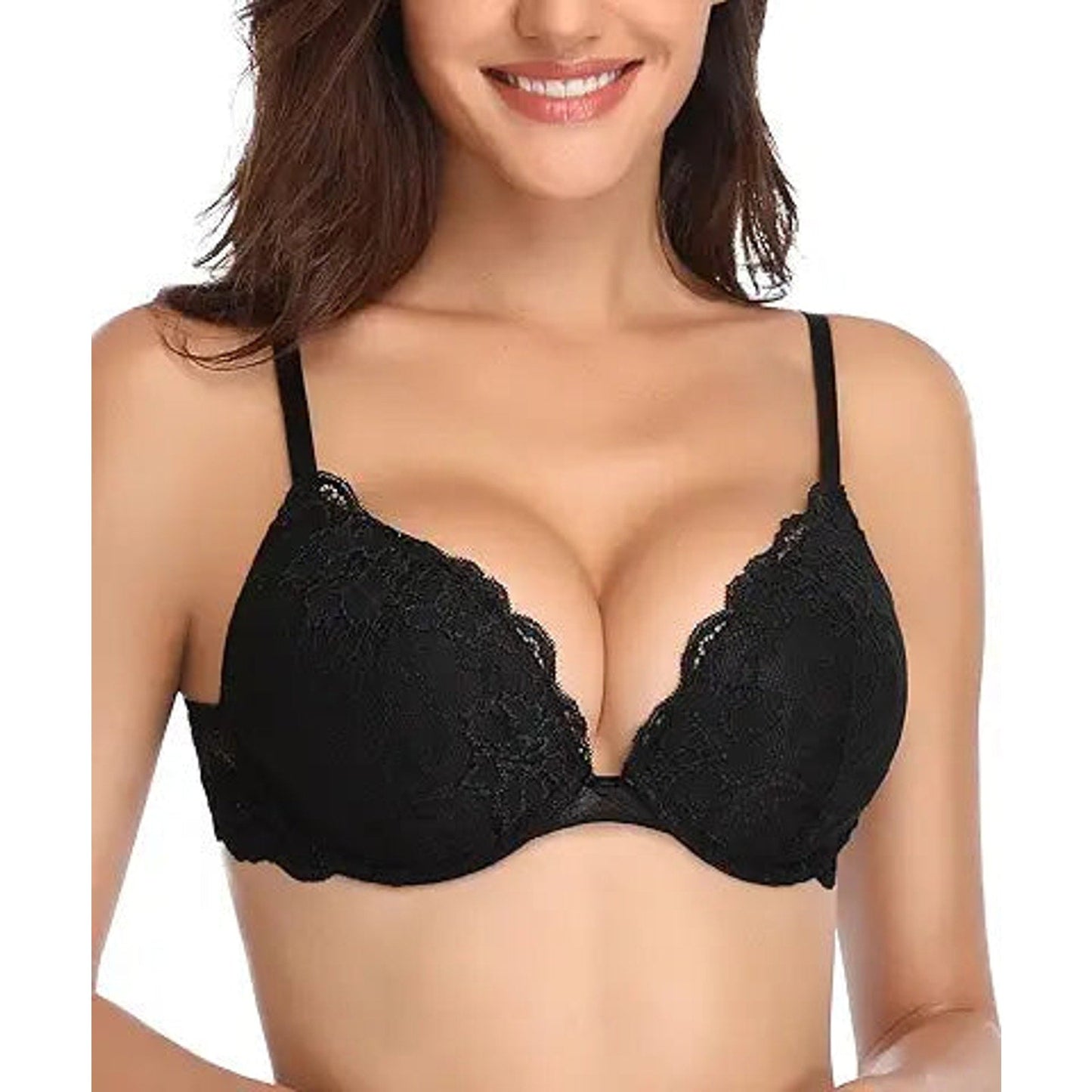 Women's Push Up Bra Comfort Padded Lace Underwire Bras Black 36D