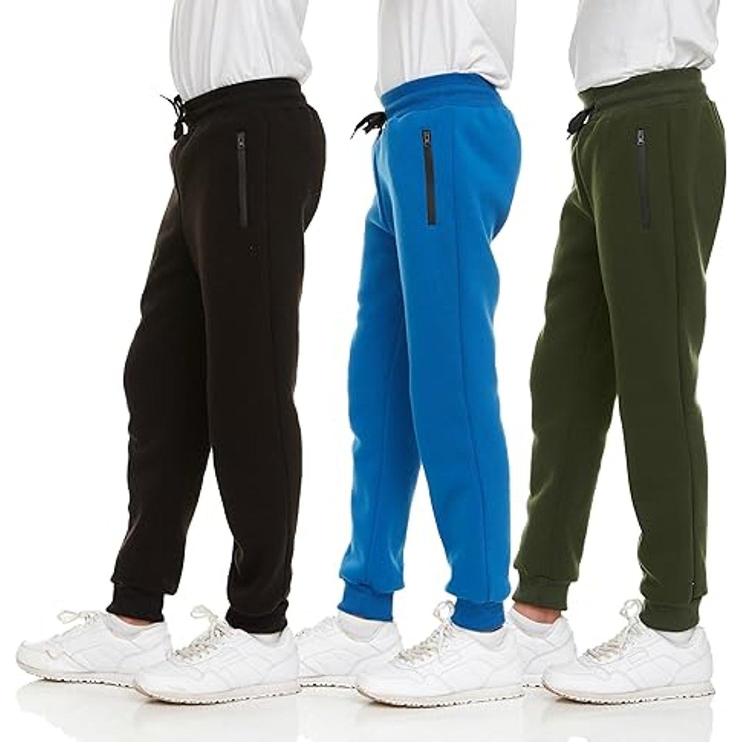 PURE CHAMP 3Pk Boys Sweatpants Fleece Athletic Workout Kids Clothes Boys Joggers with Zipp