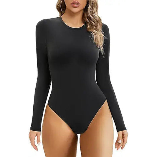 SHAPERX Women's Soft Crew Neck Bodysuit Fits Everybody Long Sleeve Body Suits Tops, SZ5242