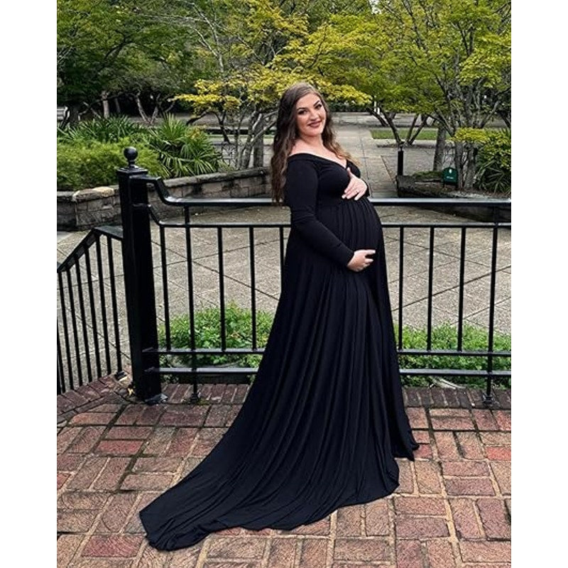 Saslax Pregnancy Dresses for Photography, Maternity Off Shoulders Long Sleeve