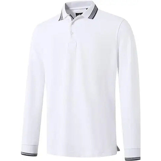 Men's Long Sleeve Polo Shirts Casual Soft Pique Collared Shirts Dry Fit Cotton Knit Polo f