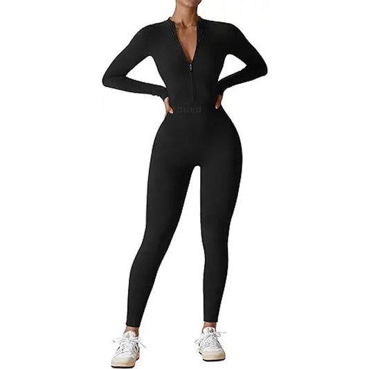 YEOREO Women Long Sleeve Workout Jumpsuit Zip Up Romper Bottom Pants Bodysuit Bodycon Sexy