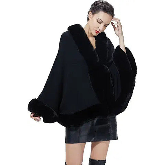 SUFCOMOU Women Faux Fur Shawl Wrap Cape with Fur Trim Sleeveless Cardigan Dressy Cloak Win