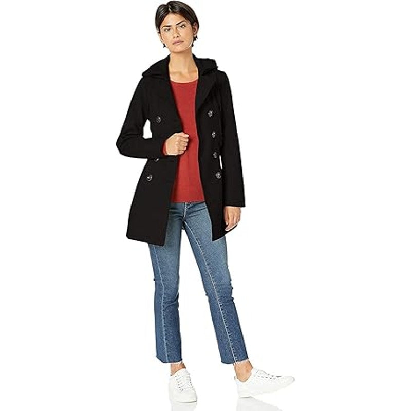 Sebby Collection Women's Soft Shell Trench Coat with Detachable Hood