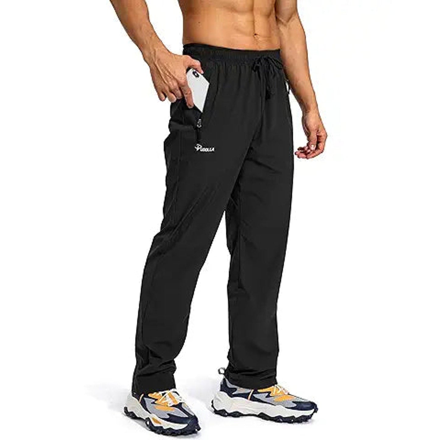 Pudolla Men's Workout Athletic Pants Elastic Waist Jogging Running Pants for Men with Zipp