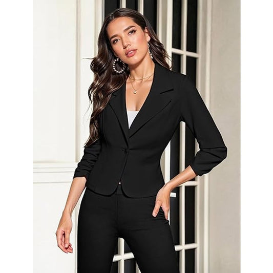 Hybrid & Company Womens  Casual Work Office Stretch Ponte Cardigan Blazer