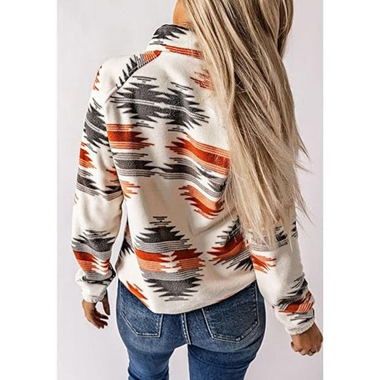 SELINK Womens Fleece Jacket Western Aztec Print Long Sleeve Snap Button Down Shacket Jacke
