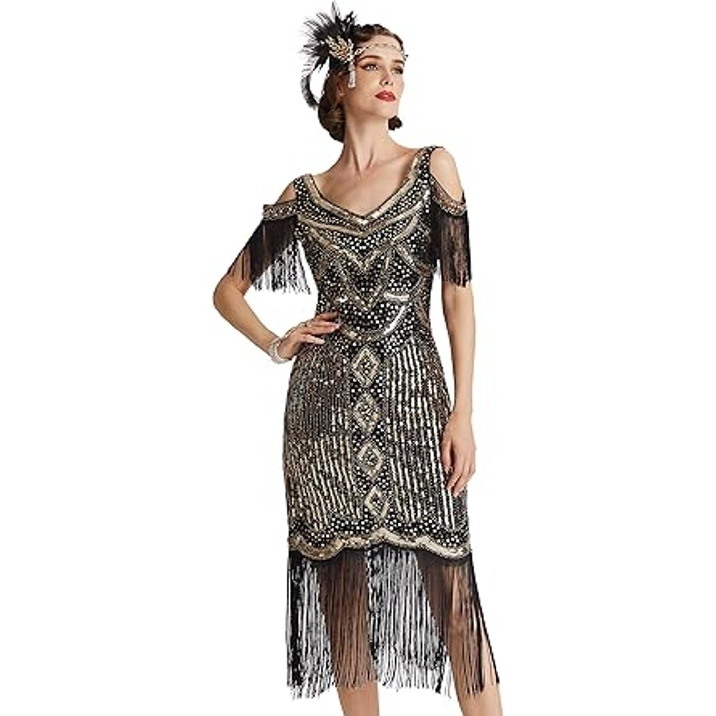 BABEYOND Womens 1920s Flapper Dress Vintage Long Fringe Dress Roaring 20s Sequins Beaded D