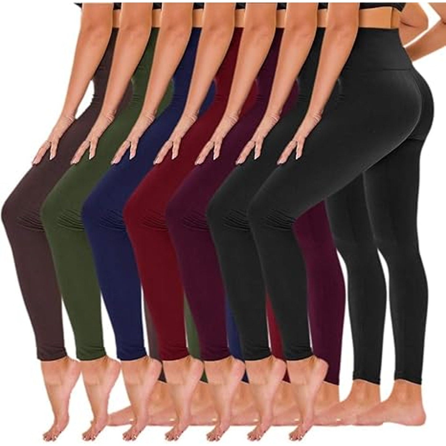 TNNZEET 7 Pack Plus Size Leggings for Women - High Waisted Yoga Pants with Pockets Black L