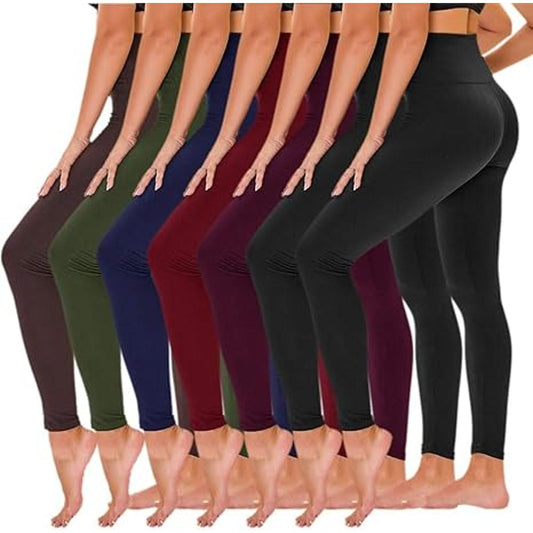TNNZEET 7 Pack Plus Size Leggings for Women - High Waisted Yoga Pants with Pockets Black L