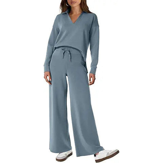 Glamaker Fall Outfits For Women 2024 Long Sleeve Two Piece Sets V Neck Lounge Sets 2 Piece