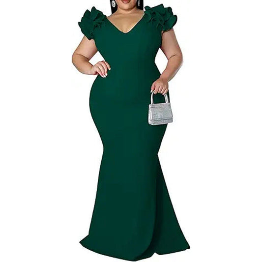 Women's Plus Size Bodycon Mermaid Maxi Dress Elegant Evening Long Formal Dress Dark Green