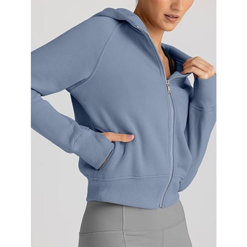 Trendy Queen Womens Zip Up Hoodies Jackets Cropped Sweatshirts Fleece Fall Outfits Casual