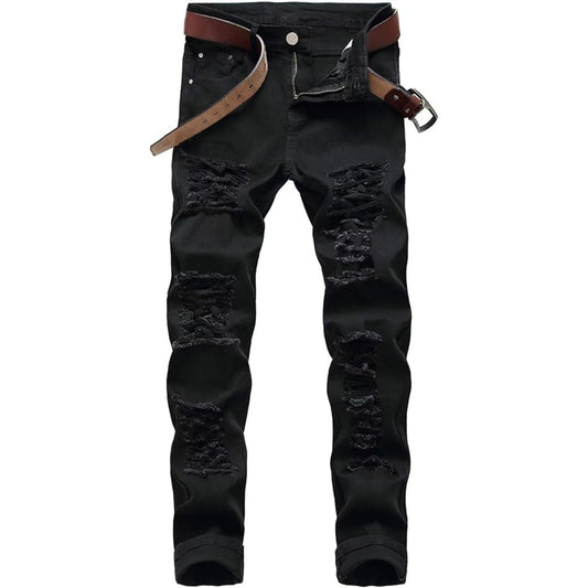 TIRANGER C Men's Ripped Skinny Slim Fit Distressed Stretch Jeans Denim Pants Black 32