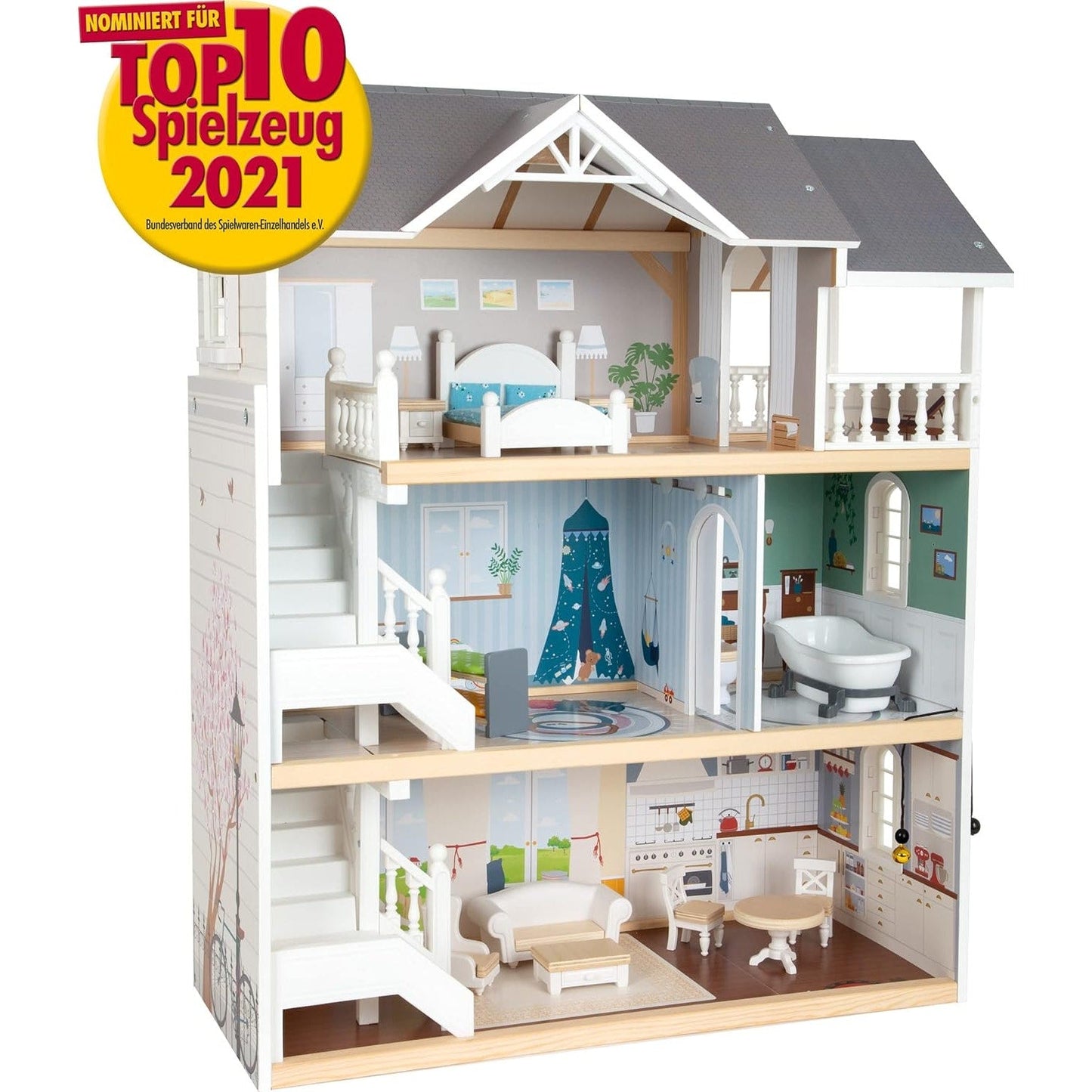 Small Foot Wooden Toys Urban Villa Doll House Playset Collection Designed for Children Ages 3+ Years, Gray