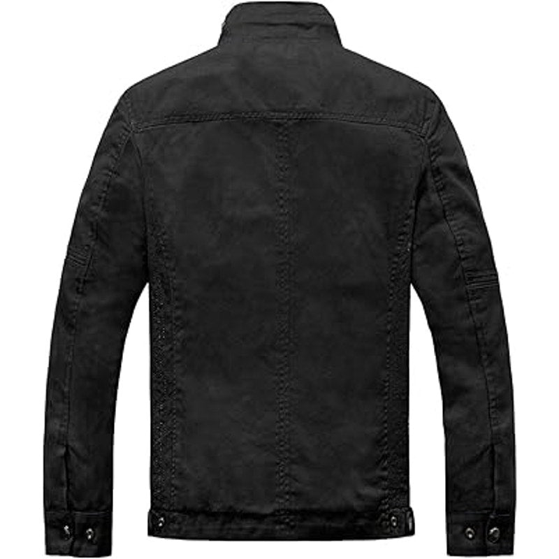 wantdo Men's Cotton Stand Collar Lightweight Front Zip Jacket Black,XXX-Large
